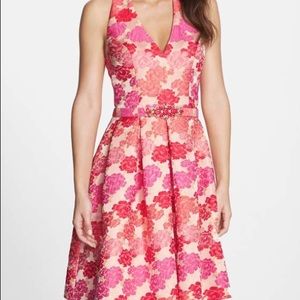Eliza J Floral pink jacquard dress